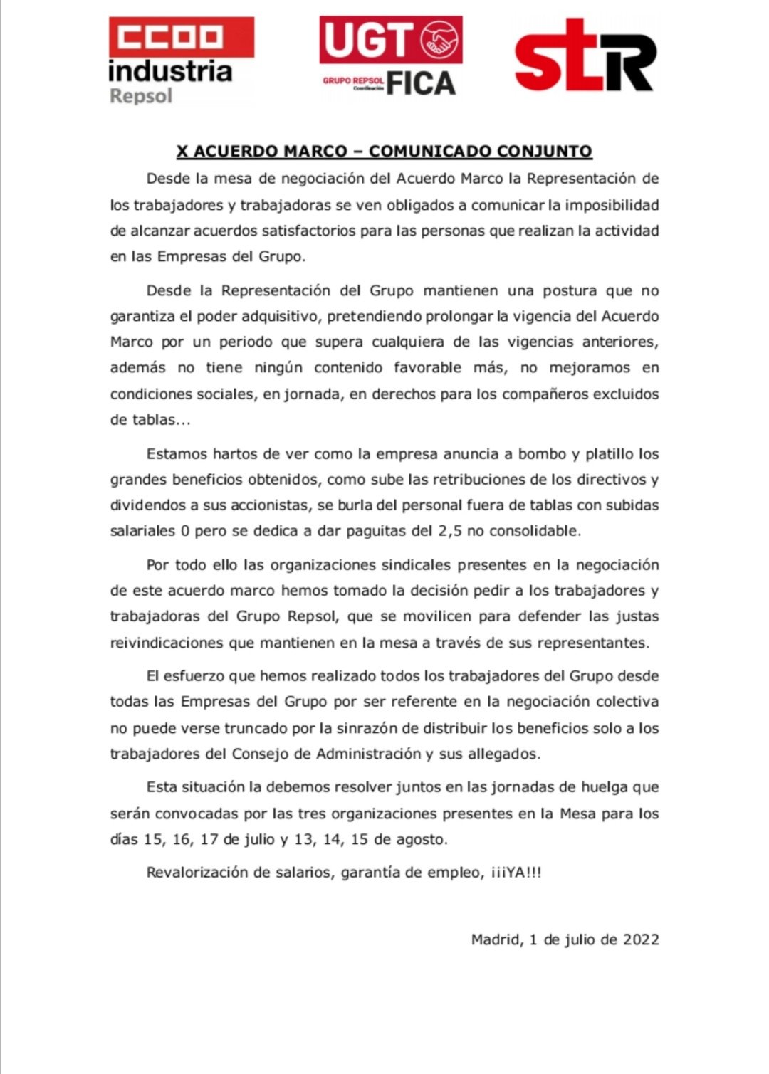 Comunicado Conjunto X Acuerdo Marco GRUPO REPSOL